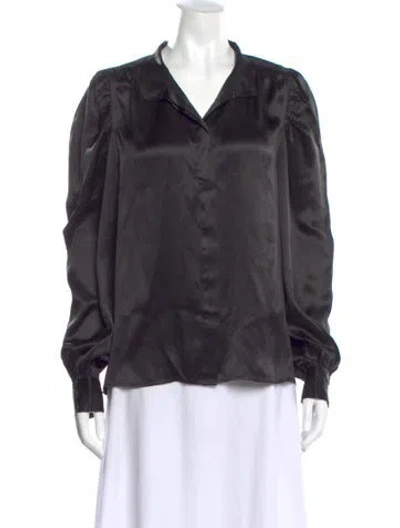 Pre-owned Frame Silk Long Sleeve Blouse In Gray