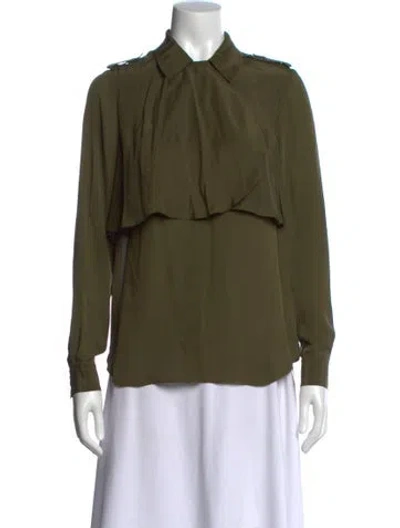 Pre-owned Frame Silk Long Sleeve Blouse In Green