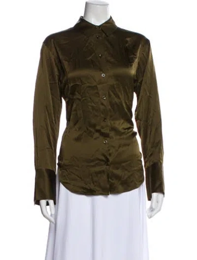 Pre-owned Frame Silk Long Sleeve Blouse In Green