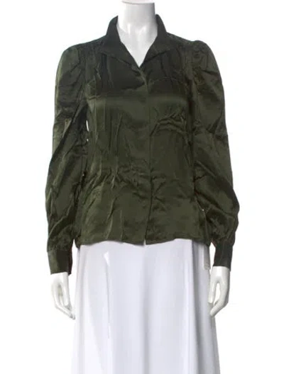 Pre-owned Frame Silk Long Sleeve Blouse In Green