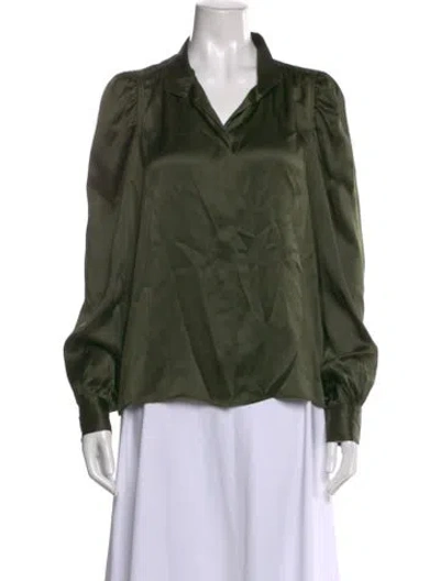 Pre-owned Frame Silk Long Sleeve Blouse In Green