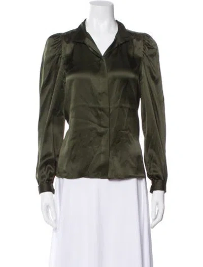Pre-owned Frame Silk Long Sleeve Blouse In Green