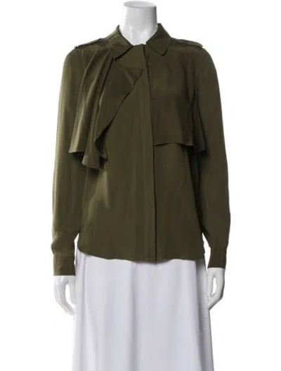 Pre-owned Frame Silk Long Sleeve Blouse In Green
