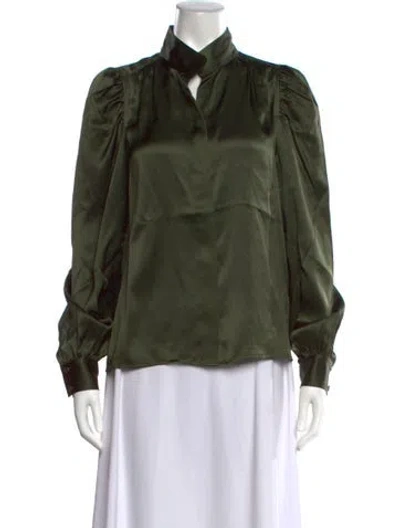 Pre-owned Frame Silk Long Sleeve Blouse In Green