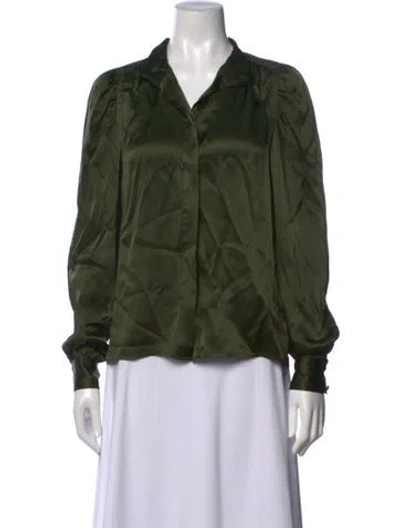 Pre-owned Frame Silk Long Sleeve Blouse In Green