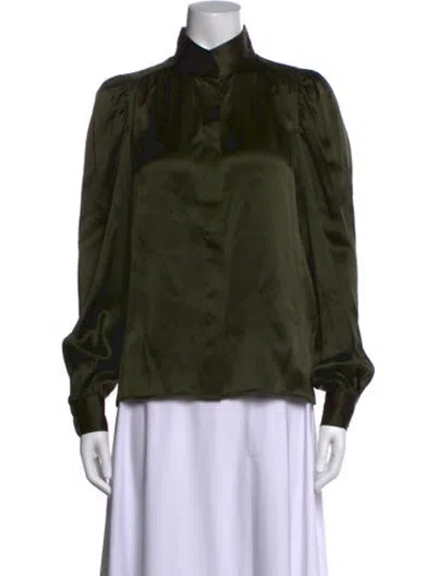 Pre-owned Frame Silk Long Sleeve Blouse In Green