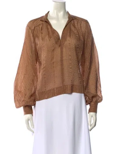 Pre-owned Frame Silk Long Sleeve Blouse In Neutral