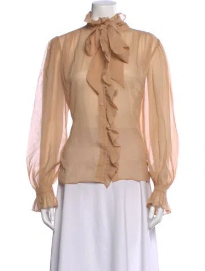 Pre-owned Frame Silk Long Sleeve Blouse In Neutral