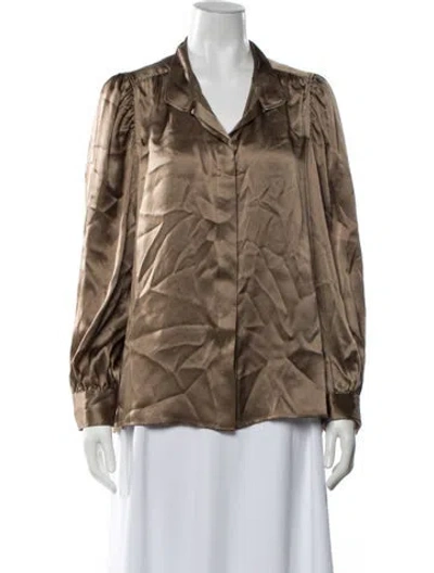 Pre-owned Frame Silk Long Sleeve Blouse In Neutrals