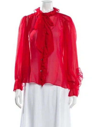 Pre-owned Frame Silk Long Sleeve Blouse In Red