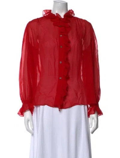 Pre-owned Frame Silk Long Sleeve Blouse In Red