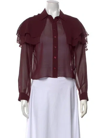Pre-owned Frame Silk Long Sleeve Blouse W/ Tags In Burgundy