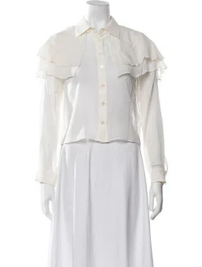 Pre-owned Frame Silk Long Sleeve Blouse W/ Tags In Neutrals