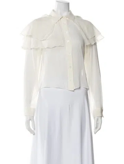 Pre-owned Frame Silk Long Sleeve Blouse In White