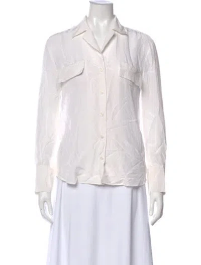 Pre-owned Frame Silk Long Sleeve Blouse In White
