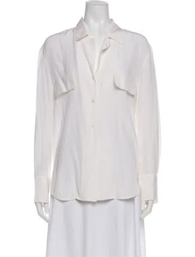 Pre-owned Frame Silk Long Sleeve Blouse In White