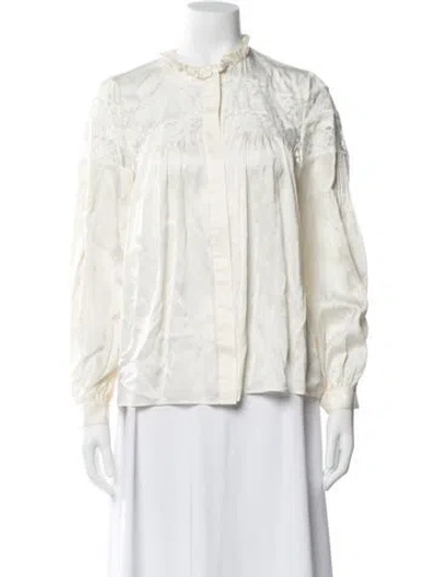 Pre-owned Frame Silk Long Sleeve Blouse In White