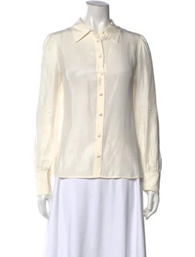 Pre-owned Frame Silk Long Sleeve Blouse In White