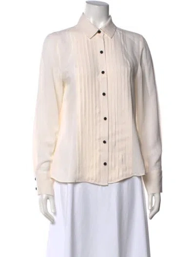 Pre-owned Frame Silk Long Sleeve Blouse In White