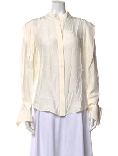 Pre-owned Frame Silk Long Sleeve Blouse In White