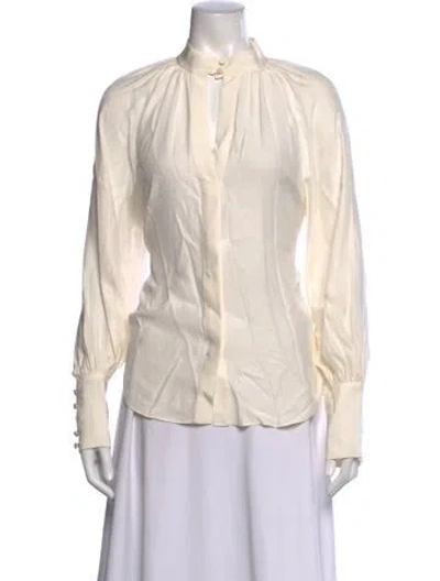 Pre-owned Frame Silk Long Sleeve Blouse In White