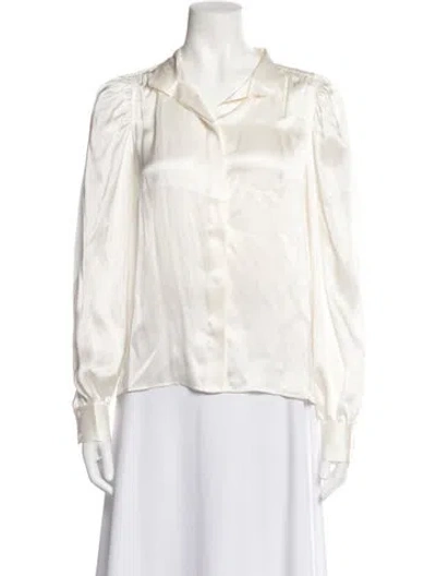 Pre-owned Frame Silk Long Sleeve Blouse In White