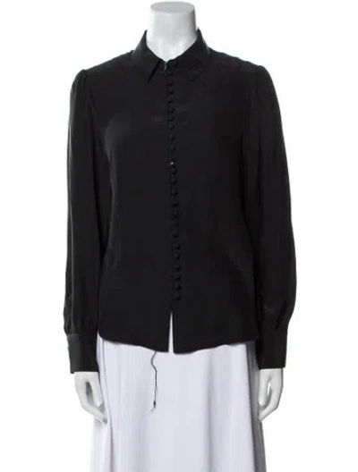 Pre-owned Frame Silk Long Sleeve Button-up Top In Black