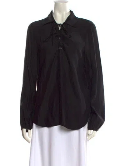 Pre-owned Frame Silk Long Sleeve Button-up Top In Black
