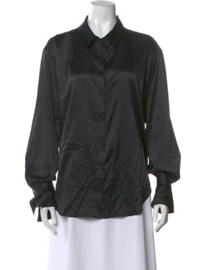 Pre-owned Frame Silk Long Sleeve Button-up Top In Black