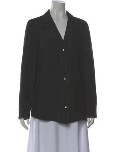Pre-owned Frame Silk Long Sleeve Button-up Top In Black
