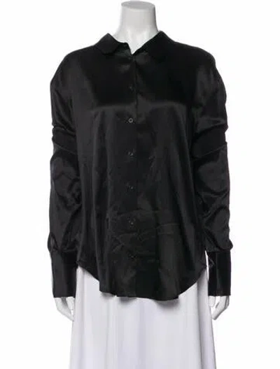 Pre-owned Frame Silk Long Sleeve Button-up Top In Black