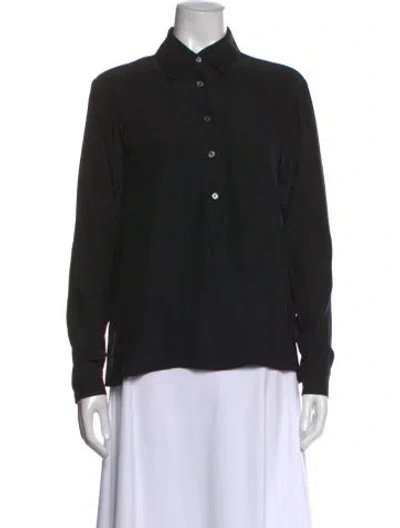 Pre-owned Frame Silk Long Sleeve Button-up Top In Black