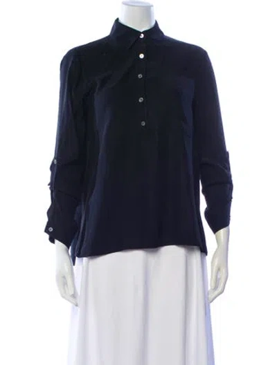 Pre-owned Frame Silk Long Sleeve Button-up Top In Black
