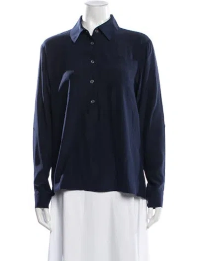 Pre-owned Frame Silk Long Sleeve Button-up Top In Black