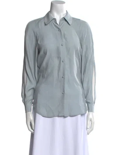 Pre-owned Frame Silk Long Sleeve Button-up Top In Blue