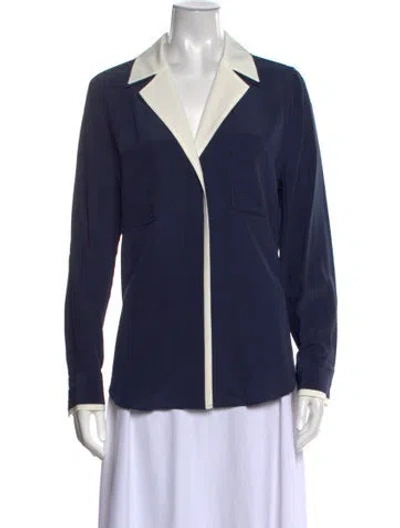 Pre-owned Frame Silk Long Sleeve Button-up Top In Blue