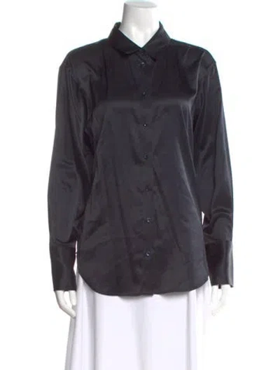 Pre-owned Frame Silk Long Sleeve Button-up Top In Blue