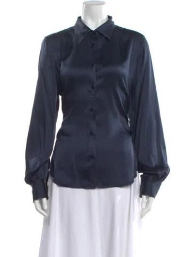 Pre-owned Frame Silk Long Sleeve Button-up Top In Blue