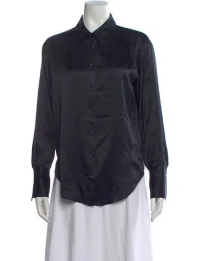 Pre-owned Frame Silk Long Sleeve Button-up Top In Blue