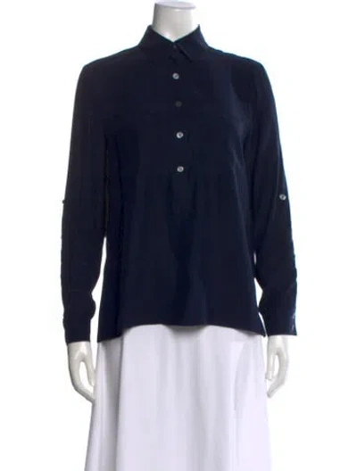 Pre-owned Frame Silk Long Sleeve Button-up Top In Blue