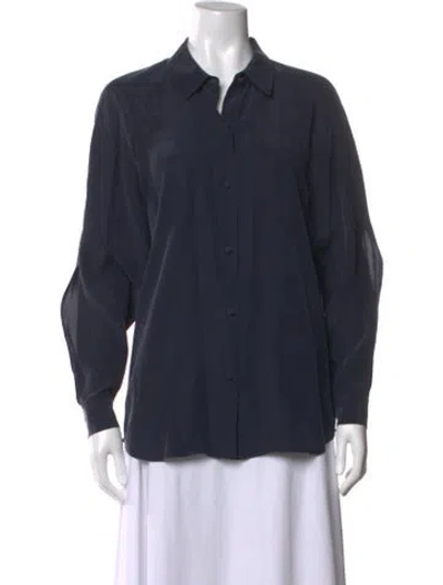 Pre-owned Frame Silk Long Sleeve Button-up Top In Blue