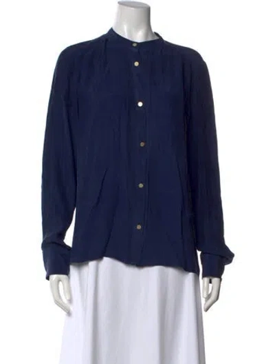 Pre-owned Frame Silk Long Sleeve Button-up Top In Blue