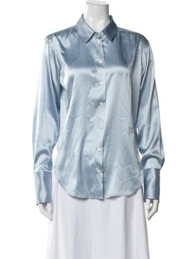 Pre-owned Frame Silk Long Sleeve Button-up Top In Blue