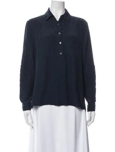 Pre-owned Frame Silk Long Sleeve Button-up Top In Blue