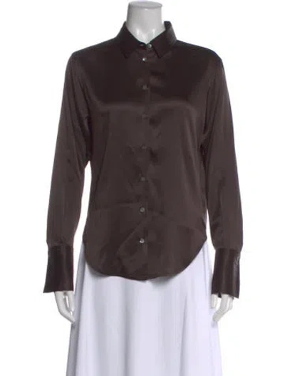 Pre-owned Frame Silk Long Sleeve Button-up Top In Brown