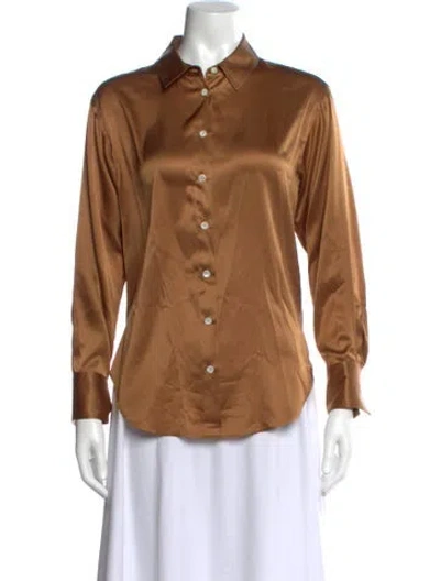 Pre-owned Frame Silk Long Sleeve Button-up Top In Brown
