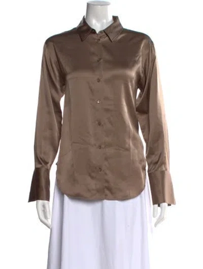 Pre-owned Frame Silk Long Sleeve Button-up Top In Brown