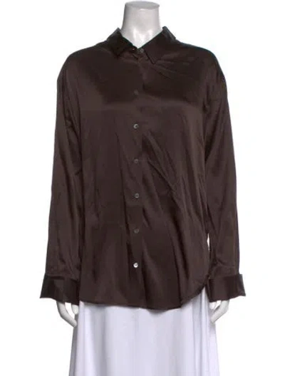 Pre-owned Frame Silk Long Sleeve Button-up Top In Brown