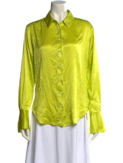 Pre-owned Frame Silk Long Sleeve Button-up Top In Green