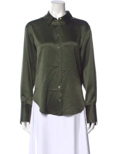 Pre-owned Frame Silk Long Sleeve Button-up Top In Green